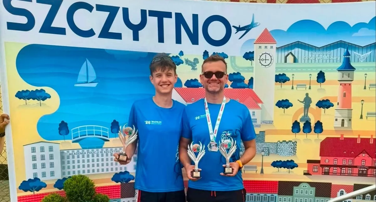 Ojciec i syn z medalami. Policjant z Mrągowa i jego 15-letni syn z sukcesami w triathlonie
