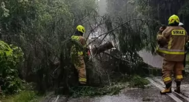 Strażacy z powiatu mrągowskiego usuwali powalone drzewa i ratowali zalane posesje